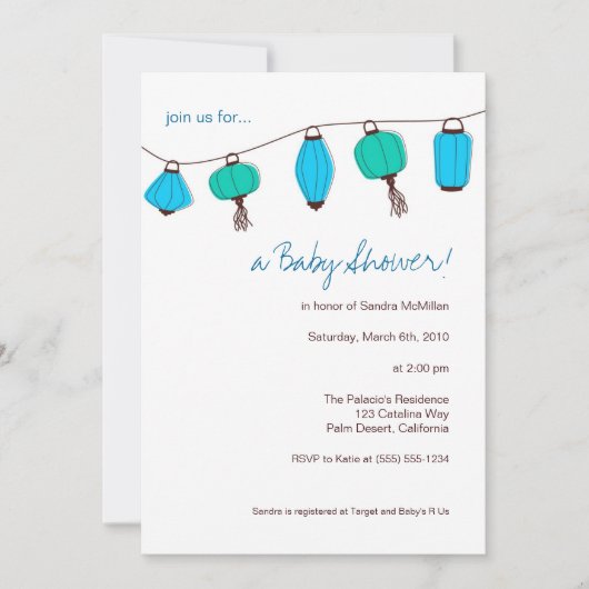 Blue Chinese Lanterns Einladungen, 12x18 Einladung (Vorderseite)