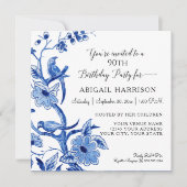 Blue Chinoiserie Asiatische China Blumenkohl Gebur Einladung (Vorderseite)