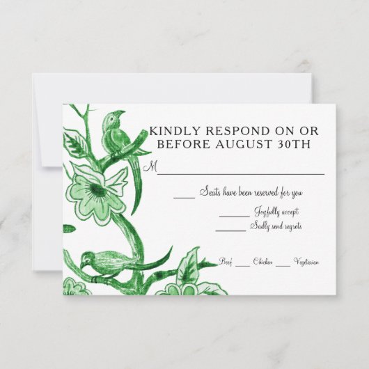 Blue Chinoiserie Asiatische Flora RSVP Karte (Vorderseite)