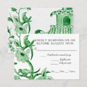 Blue Chinoiserie Asiatische Flora RSVP Karte (Vorne/Hinten)