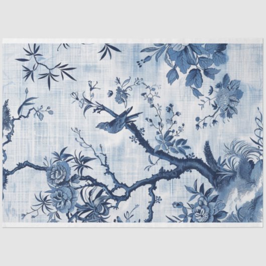 Blue Chinoiserie Asiatische Französisch Dekoupage Seidenpapier (Vorderseite)