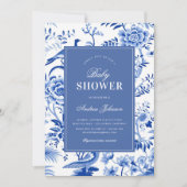 Blue Chinoiserie Asiatische Vintag Babydusche Einladung (Vorderseite)