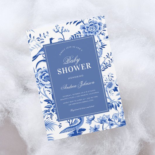 Blue Chinoiserie Asiatische Vintag Babydusche Einladung