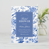 Blue Chinoiserie Asiatisches Vintages Brautparty Einladung (Stehend Vorderseite)