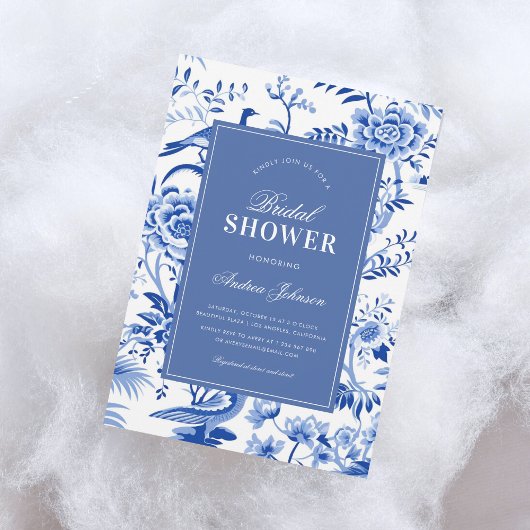 Blue Chinoiserie Asiatisches Vintages Brautparty Einladung