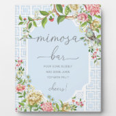 Blue Chinoiserie Baby Dusche Mimosa Bar Schild Fotoplatte (Vorderseite)
