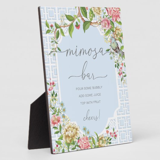 Blue Chinoiserie Baby Dusche Mimosa Bar Schild Fotoplatte (Seite)