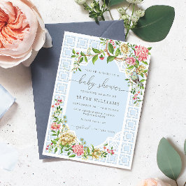 Blue Chinoiserie Baby Shower Einladung - Trianon