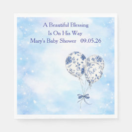 Blue Chinoiserie Baby Shower Tableware Set Serviette