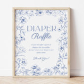 Blue Chinoiserie Babydusche Windeln Raffle Schild