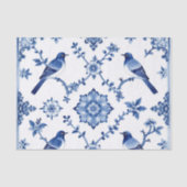 Blue Chinoiserie Bird Floral Pattern Seidenpapier (Vorderseite)