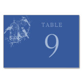 Blue Chinoiserie Birdcage Wedding Tischnummer (Vorderseite)