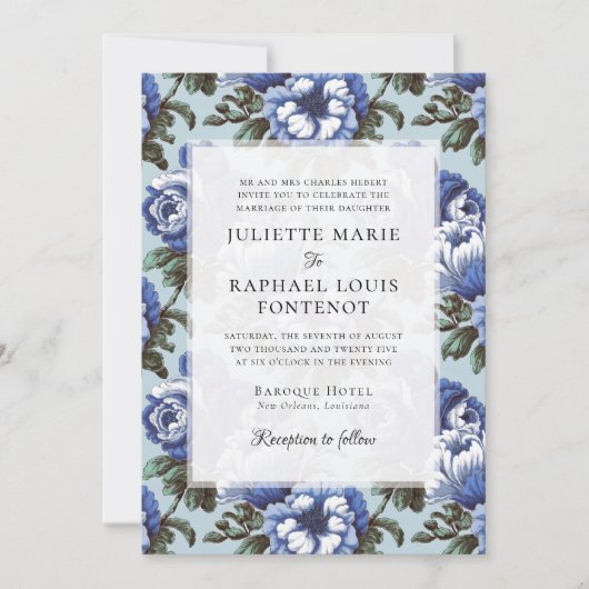 Blue Chinoiserie Blues All in One Wedding Einladung (Vorderseite)