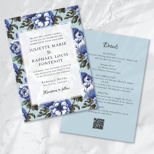 Blue Chinoiserie Blues All in One Wedding Einladung