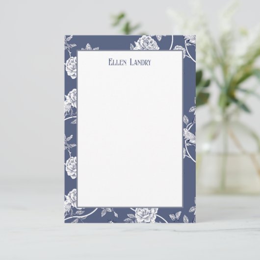 Blue Chinoiserie Blume Dankeskarte (Stehend Vorderseite)