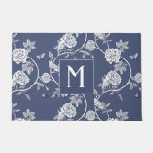 Blue Chinoiserie Blume Monogram Fußmatte (Vorderseite)