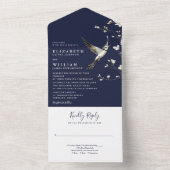 Blue Chinoiserie Blumengarten Hochzeit All In One Einladung (Innen Boden)