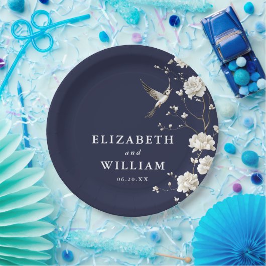 Blue Chinoiserie Blumengarten Hochzeit Pappteller (Party)