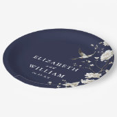 Blue Chinoiserie Blumengarten Hochzeit Pappteller (Schrägansicht)