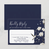 Blue Chinoiserie Blumengarten Hochzeit RSVP Karte (Vorne/Hinten)