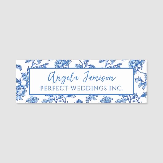 Blue Chinoiserie Blumenmarke Namensschild (Vorderseite)