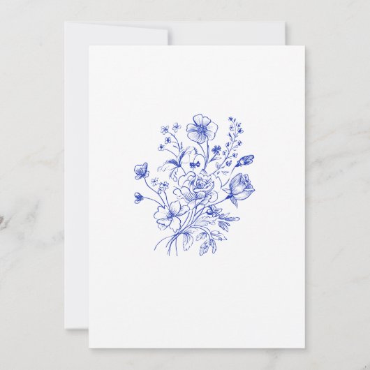 Blue Chinoiserie Blumenstrauß Brautparty Einladung (Rückseite)