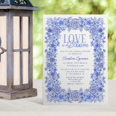 Blue Chinoiserie Blumenstrauß Brautparty Einladung