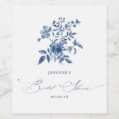 Blue Chinoiserie Blumenstrauß Brautparty Weinetikett (Einzelnes Label)