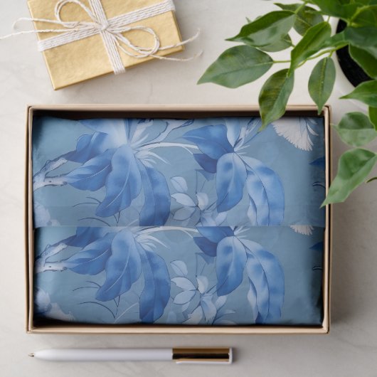 Blue Chinoiserie Blumenzellenpapier Seidenpapier (Geschenk)