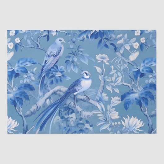Blue Chinoiserie Blumenzellenpapier Seidenpapier (Vorderseite)