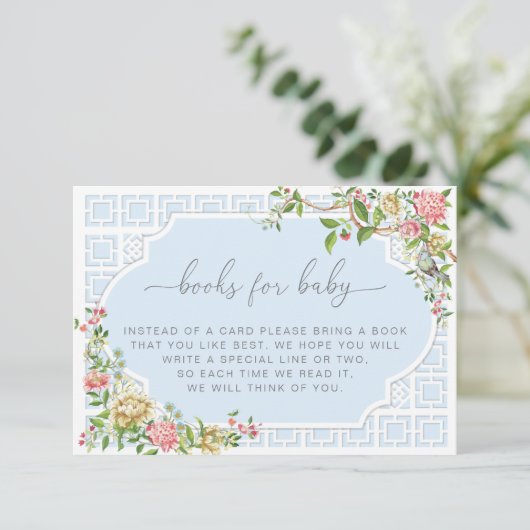 Blue Chinoiserie Books Request Card - Trianon Begleitkarte (Stehend Vorderseite)