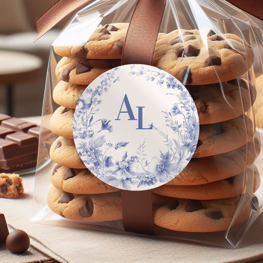 Blue Chinoiserie Botanische Hochzeit Runder Aufkleber