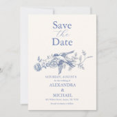 Blue Chinoiserie Botanische Hochzeit Save The Date (Vorderseite)