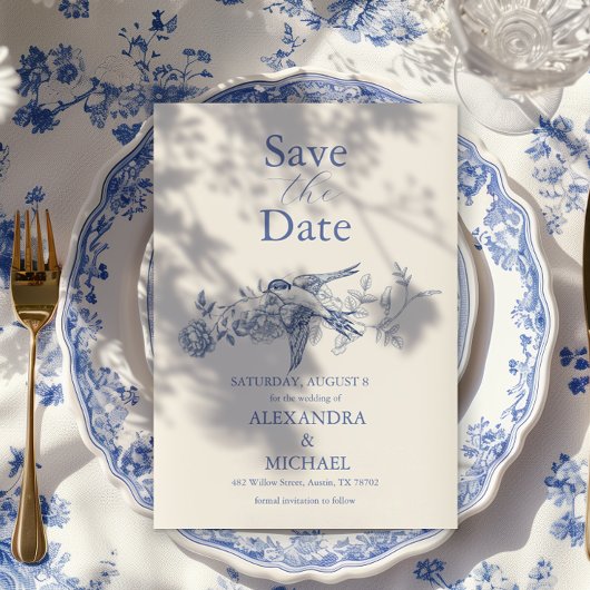 Blue Chinoiserie Botanische Hochzeit Save The Date