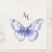 Blue Chinoiserie Botanische Hochzeit Weinetikett (Einzelnes Label)