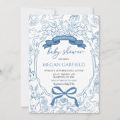 Blue Chinoiserie Bow Woodland Safari Baby Dusche Einladung (Vorderseite)