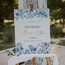 Blue Chinoiserie Brautparty Begrüßungszeichen