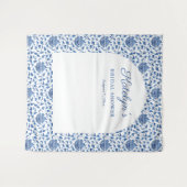 Blue Chinoiserie Brautparty Foto Hintergrund Wandteppich (Vorderseite (Horizontal))