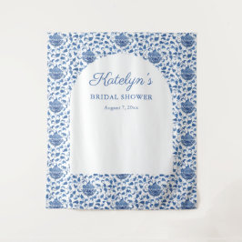 Blue Chinoiserie Brautparty Foto Hintergrund Wandteppich