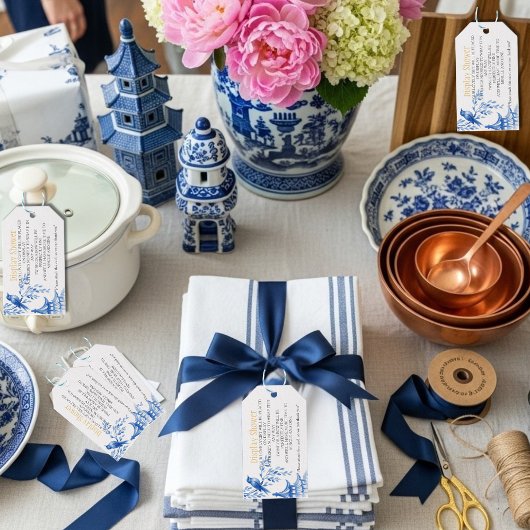 Blue Chinoiserie Bridal Display Shower enclosure Geschenkanhänger