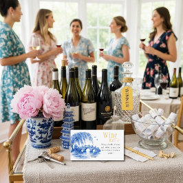 Blue Chinoiserie Bridge Wine Raffle Bridal Shower  Begleitkarte