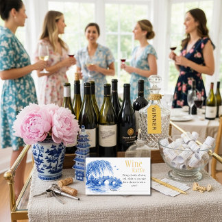 Blue Chinoiserie Bridge Wine Raffle Bridal Shower  Begleitkarte