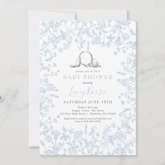 Blue Chinoiserie Bunny Baby Shower Einladung, Einladung (Vorderseite)