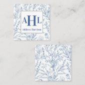Blue Chinoiserie Calling Card, Monogram Enclosure Quadratische Visitenkarte (Vorne/Hinten)