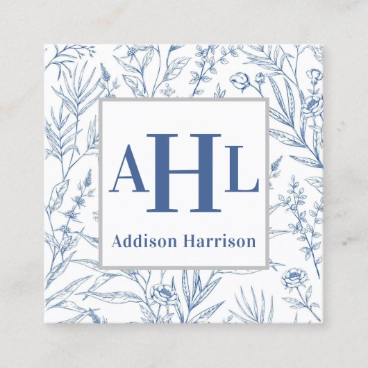 Blue Chinoiserie Calling Card, Monogram Enclosure Quadratische Visitenkarte (Vorderseite)