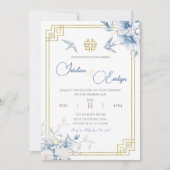Blue Chinoiserie Chinesische Hochzeitseinladung Einladung (Vorderseite)