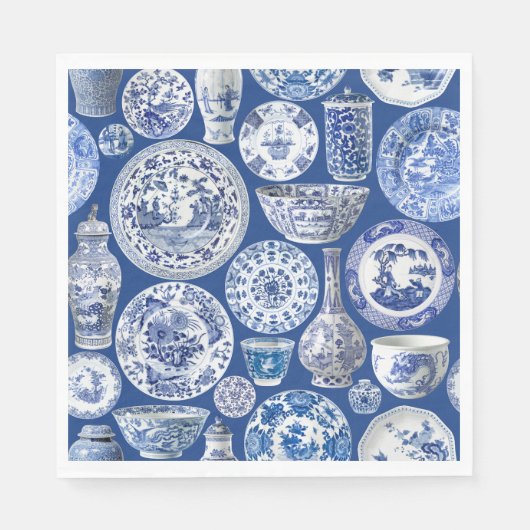Blue Chinoiserie - chinesische Vasen und Teller Serviette (Vorderseite)