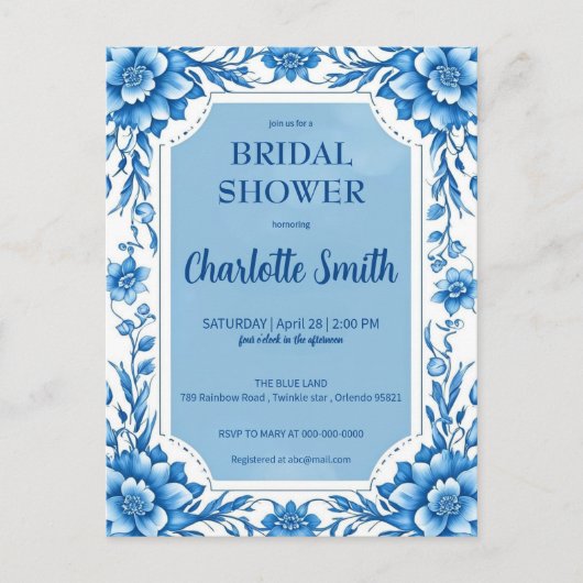 Blue Chinoiserie Chinesisches Brautparty Postkarte (Vorderseite)