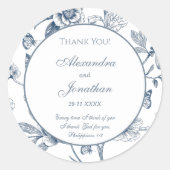 Blue Chinoiserie Christian Wedding Thank You Runder Aufkleber (Vorderseite)