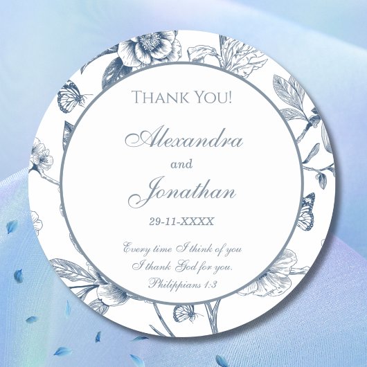 Blue Chinoiserie Christian Wedding Thank You Runder Aufkleber